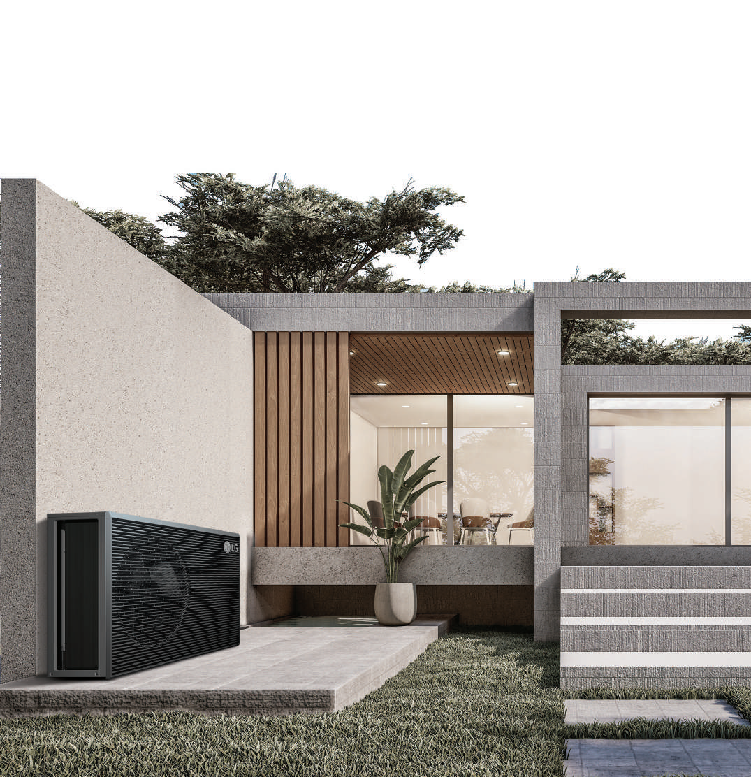 LG air conditioner outside a modern home
